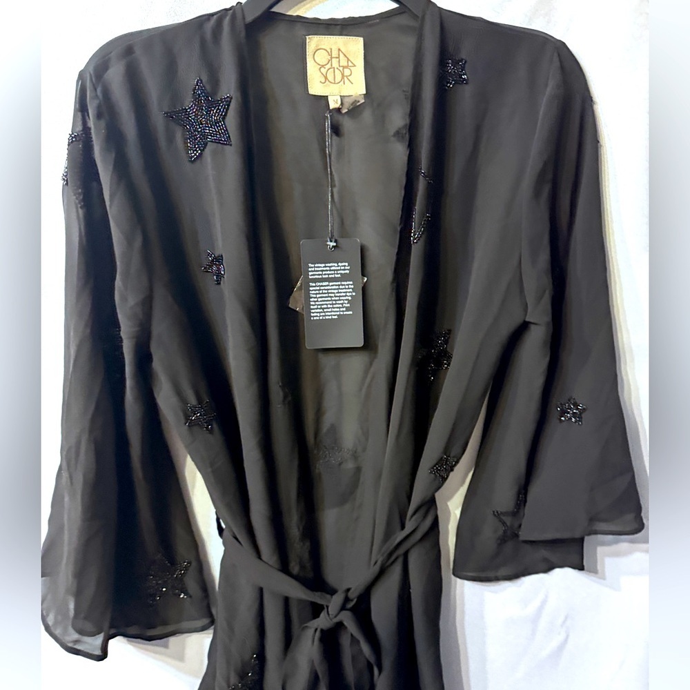 Chaser Black Sheer Star Embellished Kimono Wrap